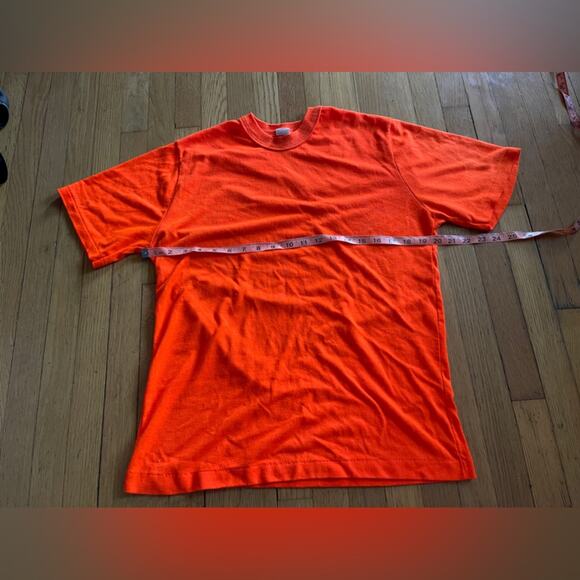 80s Vintage Bright Orange Single Stitch Cotton Poly Blend T Shirt - Sz Large - Picture 6 of 7